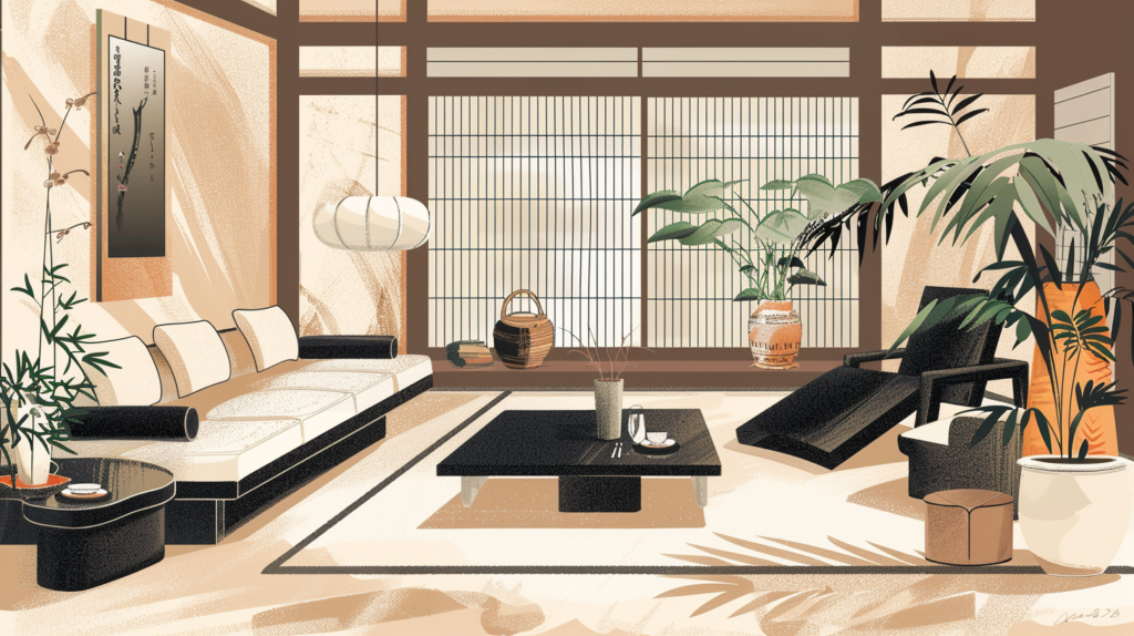 Japanese style room with sofa and furniture
